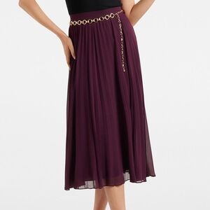 Pleated Burgundy Midi Skirt XS (US 2) Ever New